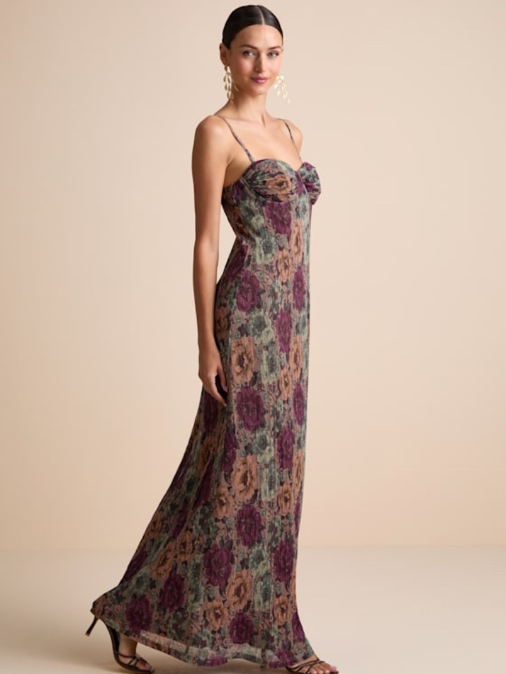 Lulus Kendlyn Taupe Multi Floral Plisse Maxi Dress - Size XL